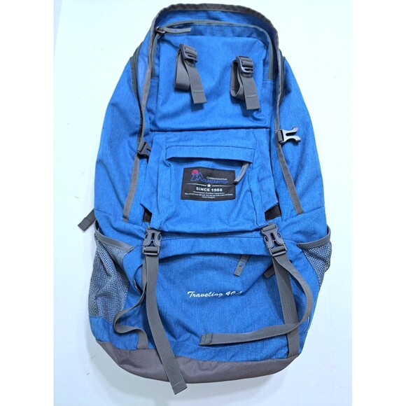 Hiking Backpack 40L Mountaintop Outdoor Adventure Traveling Blue w Rain Cover - Picture 1 of 13